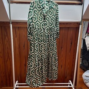 Zara Green and Cream Geometric Midi Dress